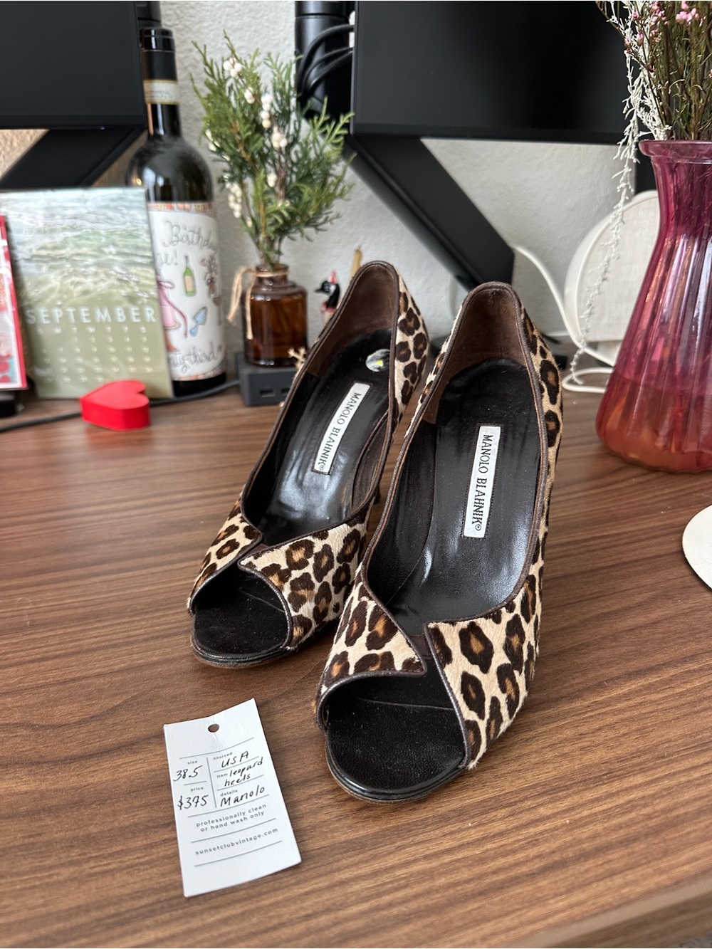 Manolo Blahnik Leopard Print Peep-Toe Heels - Brown/Black